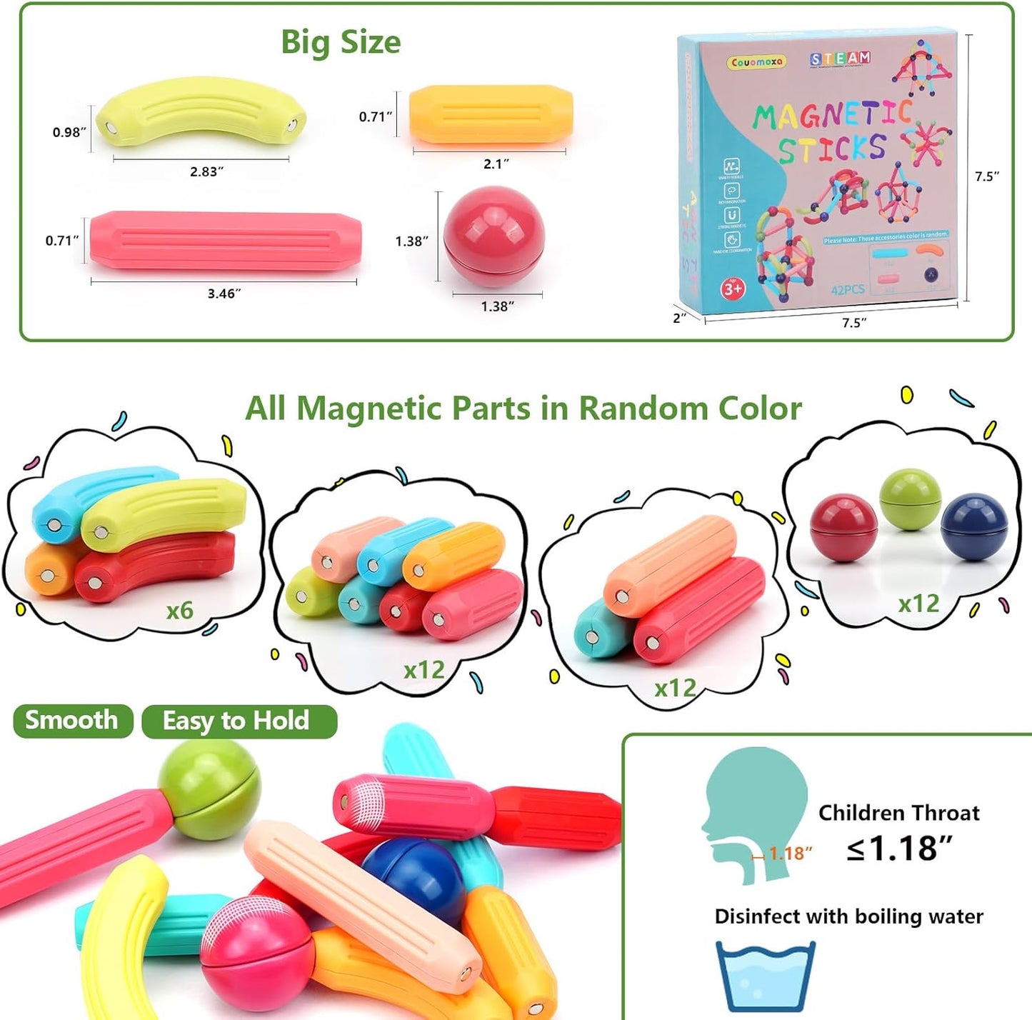 COUOMOXA Magnetic Building Blocks for Toddlers: STEM Educational Toys