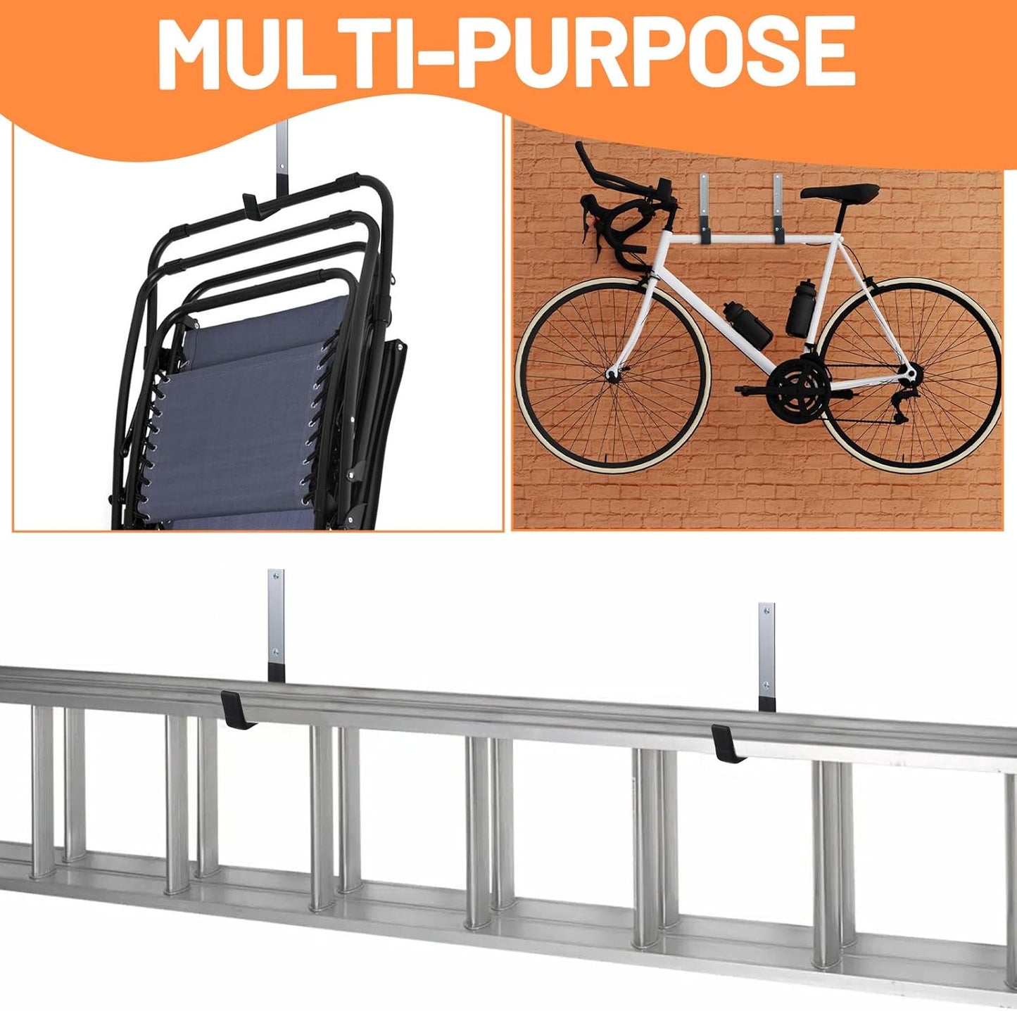 Heavy Duty Garage Hooks 8-Pack Wall Mount Storage Hooks for Bike, Ladder, Garden Hose, Chainsaw, Shovel, and Utility Tools - 55lbs Capacity, Black