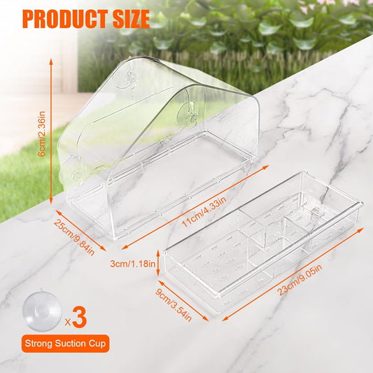 HOMEE Acrylic Bird Feeder,Clear Window Bird Feeders with Suction Cups for Outdoors Feeding Watching for Garden and Yard