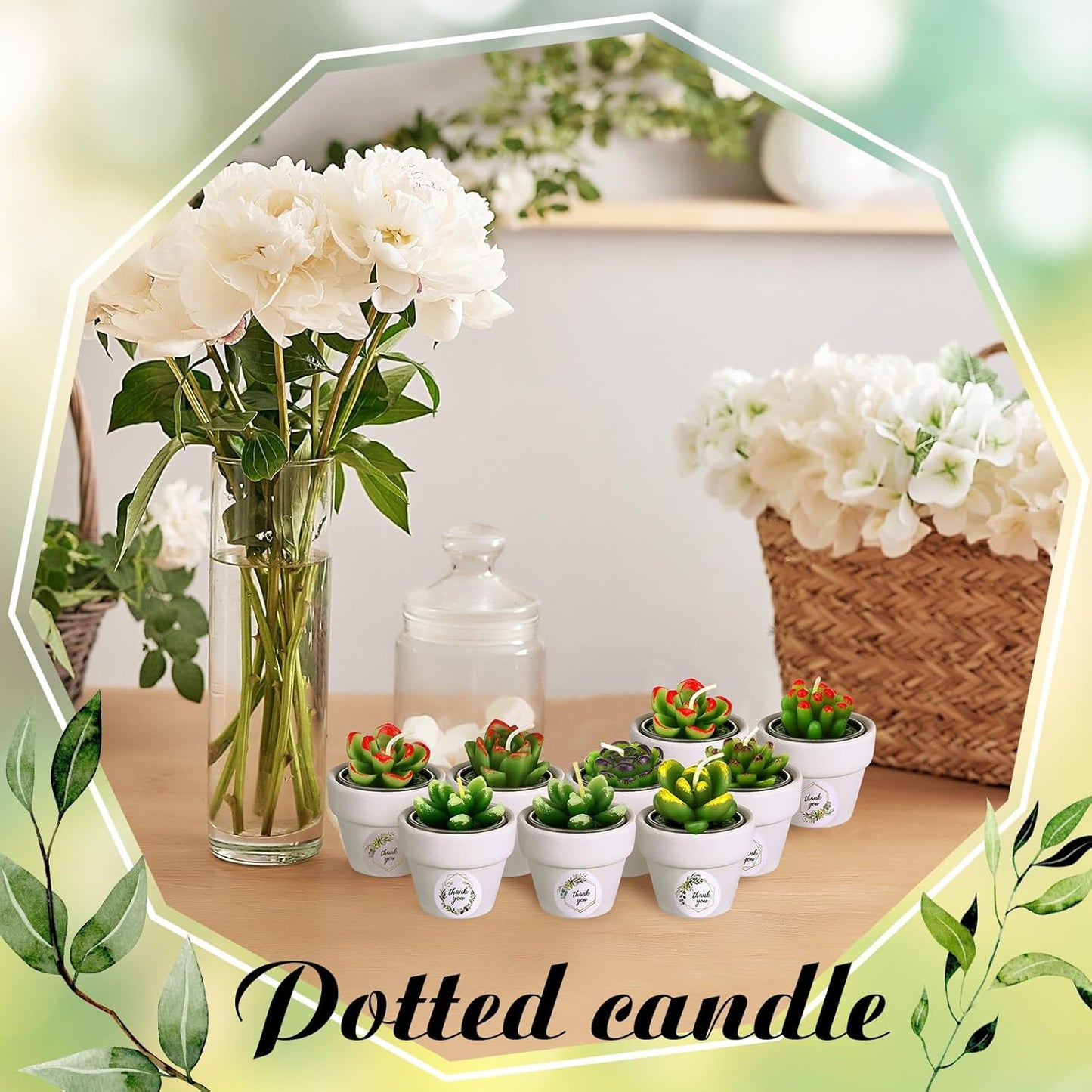 MTLEE Cactus Candle Planter, 18 Pcs Paraffin Wax Succulent Tealight Candles with Mini White Terracotta Clay Pots, for Party Favor, Fiesta, Birthday, Wedding Decor, Indoor, 1.57x1.57 inches