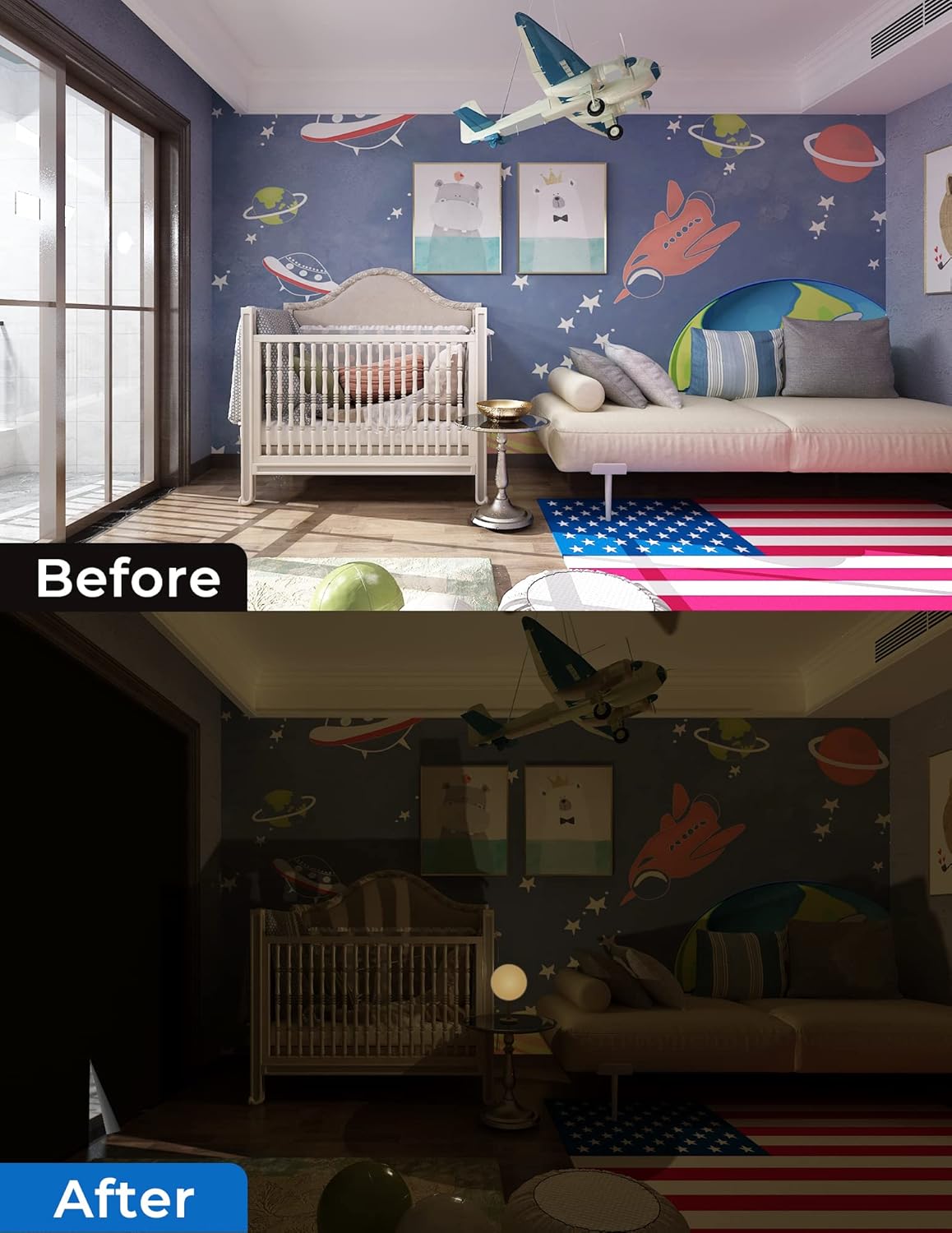 Sumobaby 50"x59" Portable Blackout Curtains, Blinds for Windows with Hook & Loop Tapes, 100% Blackout Window Shades, Curtains Easy to Cut Fit for Bedroom, Baby Room and TV Room (Black)