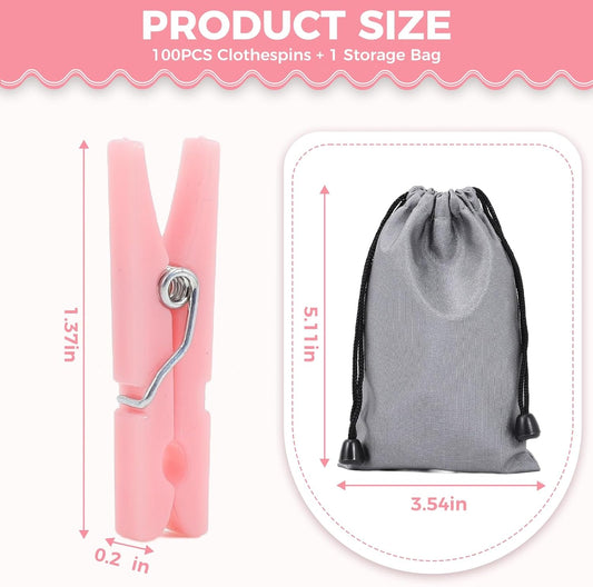 100PCS Baby Shower Clothespins Games Girl Plastic Clothes Pin with Waterproof Bag Mini Pink Pin Bulk 1.37 inch for Party Decorations, DIY Crafts