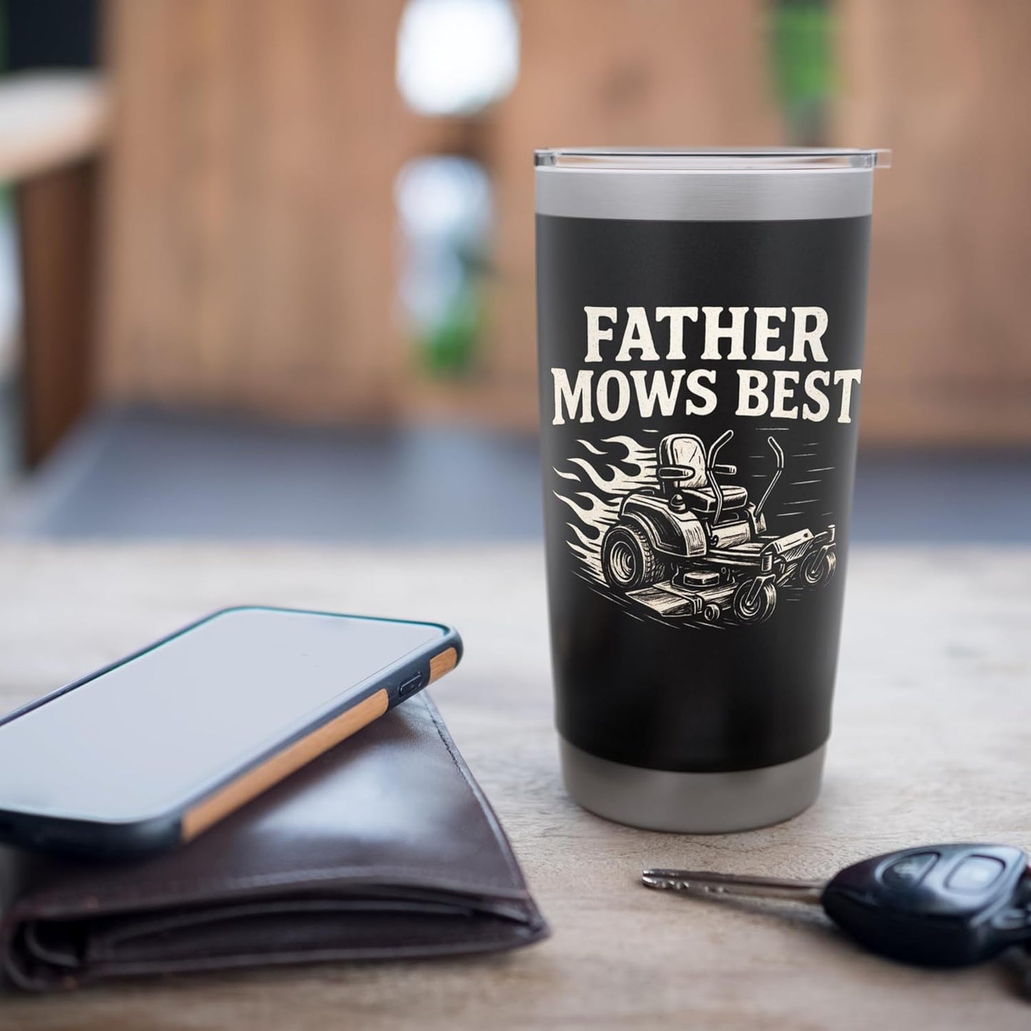 Father Mows Best Zero-Turn Mower, Funny Dad Lawn Mowing Stainless Steel Insulated Tumbler