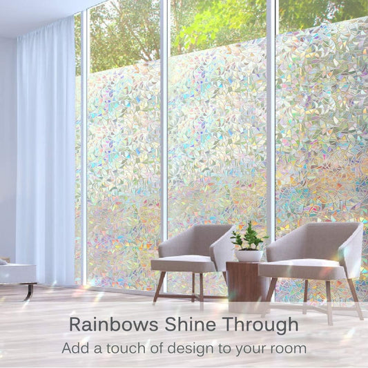 Volcanics Window Privacy Film with Installation Tools, Static Window Clings Vinyl 3D Decals Stickers Rainbow Window Film for Glass Door Heat Control Anti UV 17.5 x 78.7 Inches