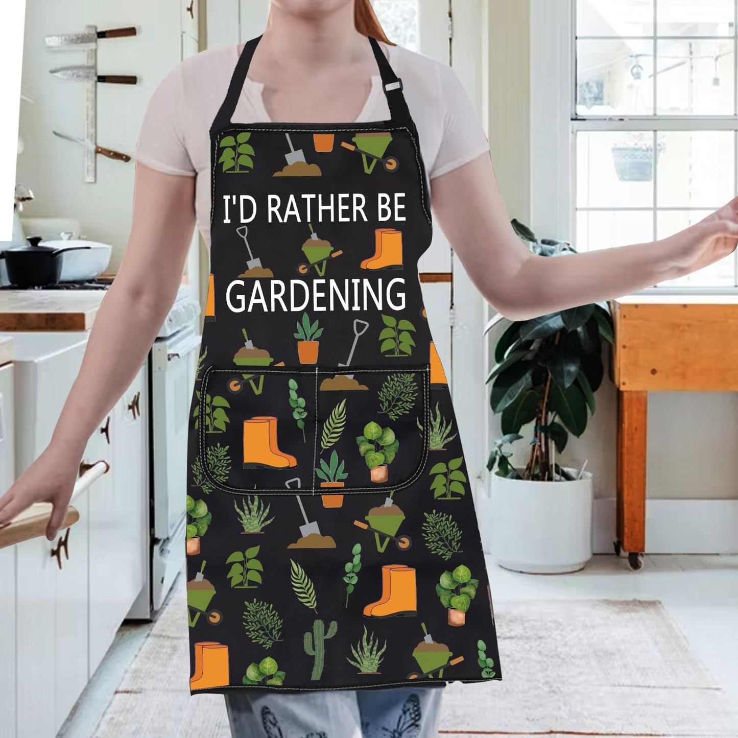Gzrlyf Garden Apron Gardening Gift Plant Lover Gifts For Mom Grandma Gardener Aprons With Pocket I'd Rather Be Gardening