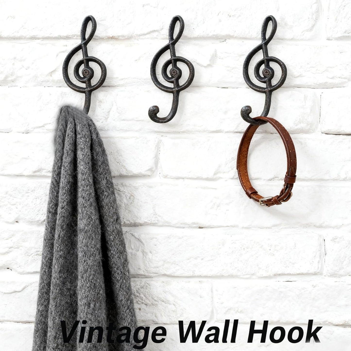 2 Pack Decorative Wall Hook, Music Note Wall Hooks, Black Cast Iron Single Hook for Home Kitchen Outdoor Garden Hanging Clothes Caps Bags Coats Daily Tools Planter, 6.3"X2.75"