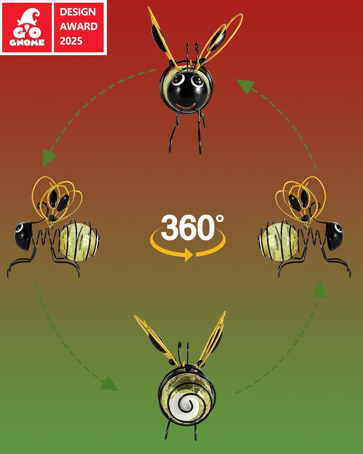 Lighted Outdoor Display - Solar Powered Hanging Bee Decor with Bouncy Springs - Outdoor Hanging Solar Lights for Garden Decor, Yard, Patio, Porch (Yellow)