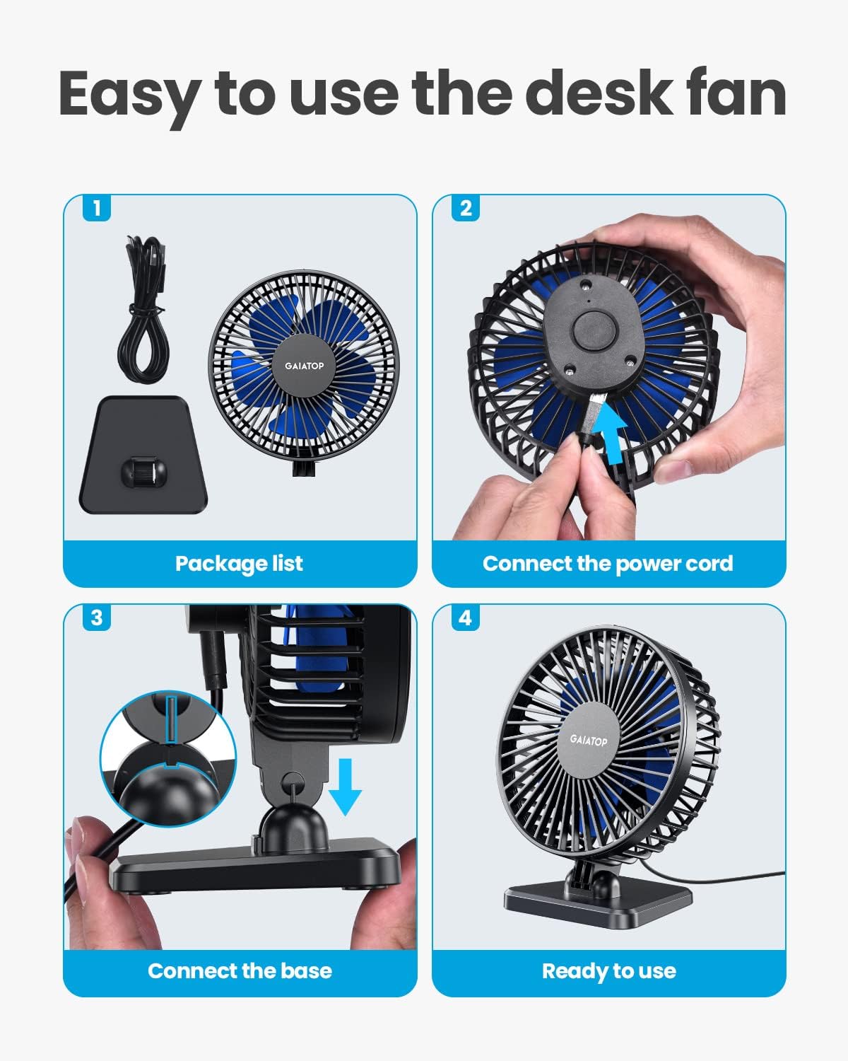 Gaiatop USB Desk Fan, Small But Powerful, Personal Portable Quiet 3 Sp
