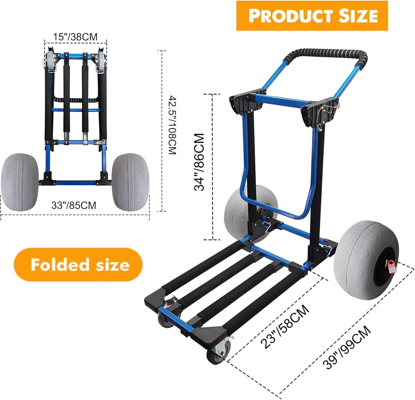 Beach Cart Foldable Fishing Trolley with 12 inch Balloon Wheels for Sa