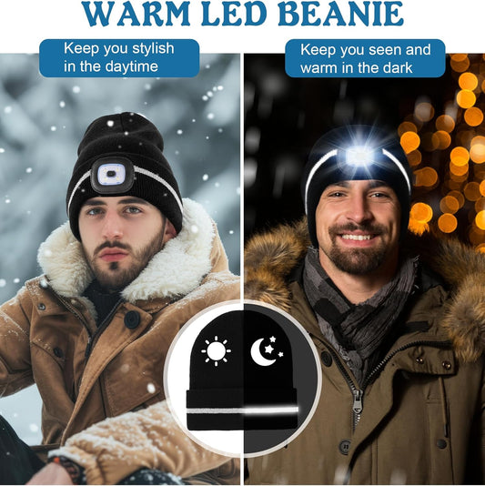 MELASA Reflective Stripe LED Beanie Safety High Visibility Winter Hat