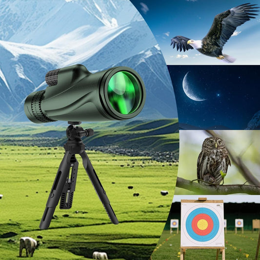 Monocular Telescope 80 x 100 High Powered Monoculars for Adults with Tripod, Monocular for Smartphone Suitable for Bird Watching Larger Vision Monoculars for Adults with BAK4 Prism & FMC Lens Green