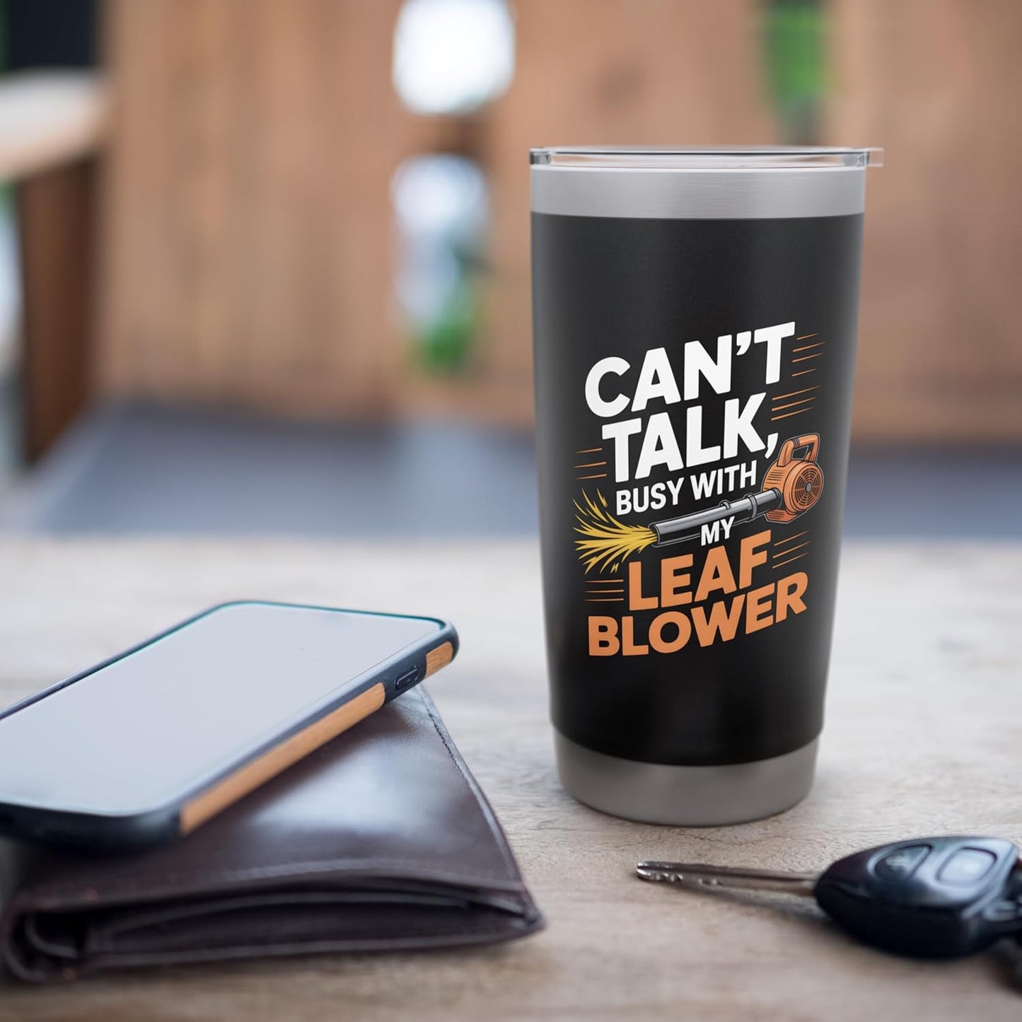 Can’t Talk Busy With My Leaf Blower Funny Lawn Care Humor Stainless Steel Insulated Tumbler