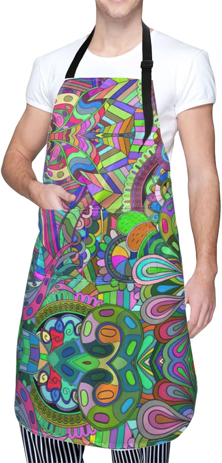 Graffiti print Waterproof apron with pocket adjustable cooking apron for adult kitchen bibs to bake