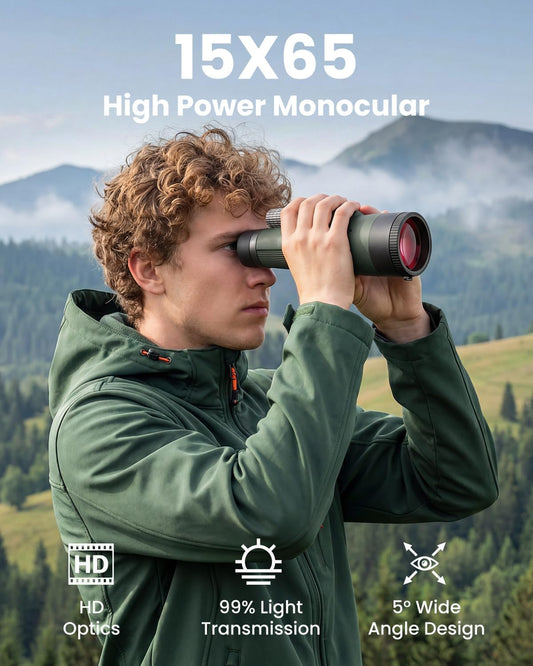 15x65 Monoculars for Adults High Powered - Monocular Telescope with Phone Adapter & Tripod - Super Bright Waterproof Monocular with BAK4 Prism & FMC Lens - Monoculars for Bird Watching Travel Hiking