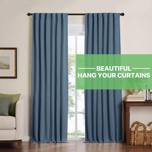 Curtain Rods for Windows 28 to 48 inch, 5/8 inch Black Curtain Rod Set with Brackets, Splicing Adjustable Metal Drapery Rod for Bedroom, Kitchen, Living Room, Matte Black
