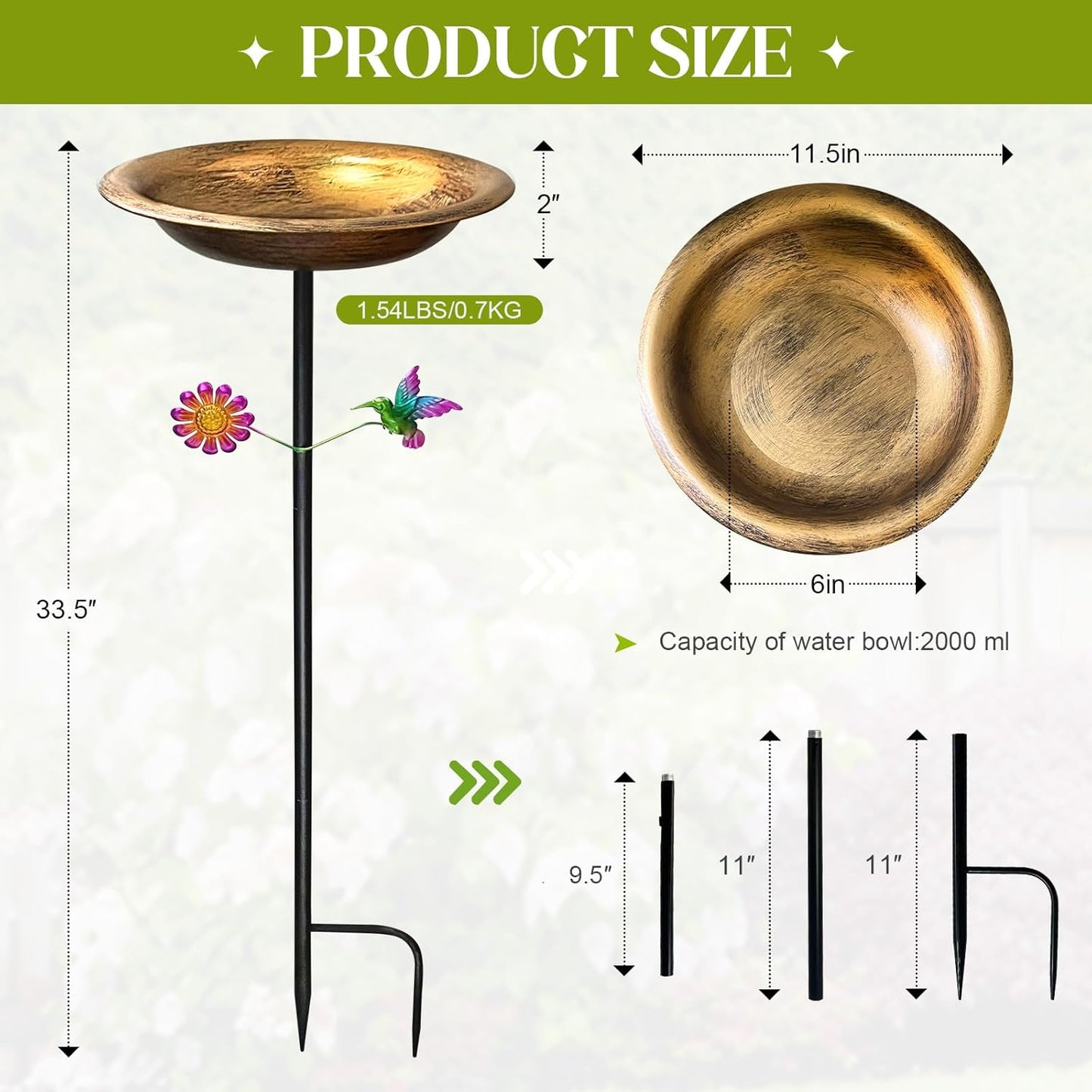 Bird Bath for Outdoors,Metal Freestanding Garden Bird Feeder with Deco