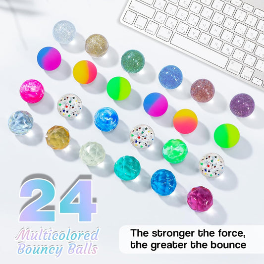 Easter Egg Fillers - Easter Basket Stuffers - 24 Bouncy Balls, Fidget Toys, Easter Basket Essentials Party Favors Supplies, Family Games Prize Bulk Birthday Gifts for Boys Girls Teens Classroom