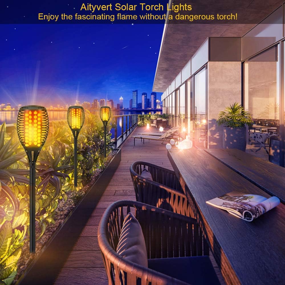 Aityvert Solar Torch Lights, 43" Flickering Flames 96LED Larger & High