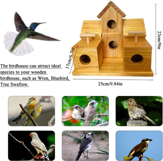 Bird Houses for Outside Clearance, Large Bird House for 6 Bird Families Finch Cardinals Wooden Hanging Birdhouses for Outdoors Garden, Bluebird House Hummingbird Houses