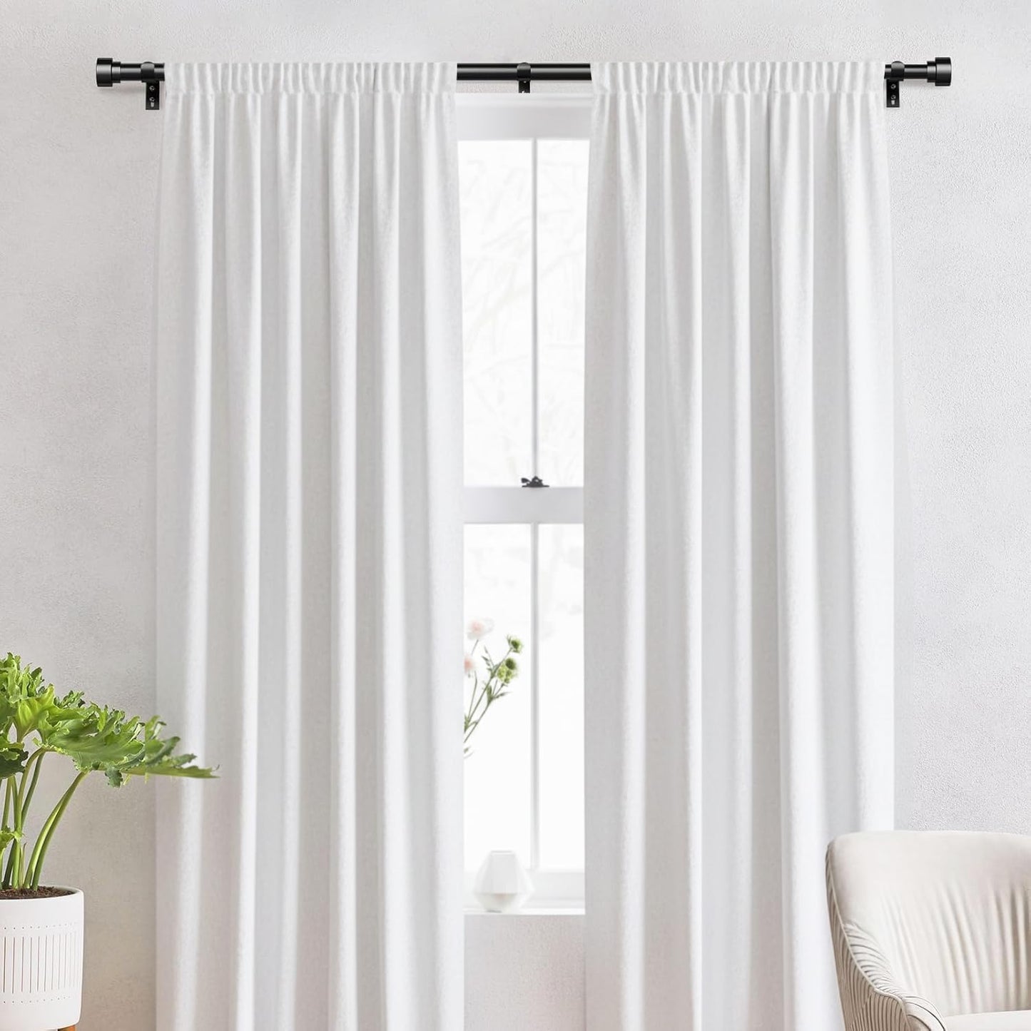 Heavy Duty Curtain Rods for Windows 66 to 120 Inch,1 Inch Adjustable Black Curtain Rod with Easy Installation and Modern Design,Decorative Long Drapery Rods with Metal Finials (A1,Black,30-120")