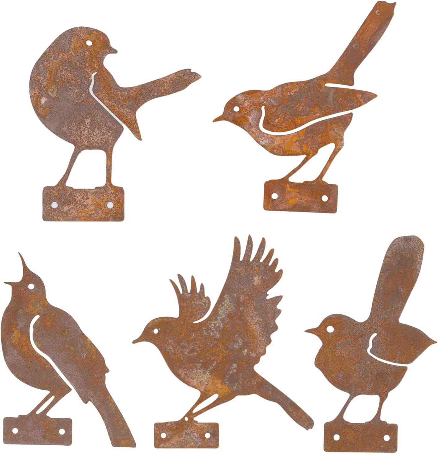 5PCS Rusty Birds Fence Decoration, Outdoor Metal Birds Decor for Yard, Rustic Garden Decor.