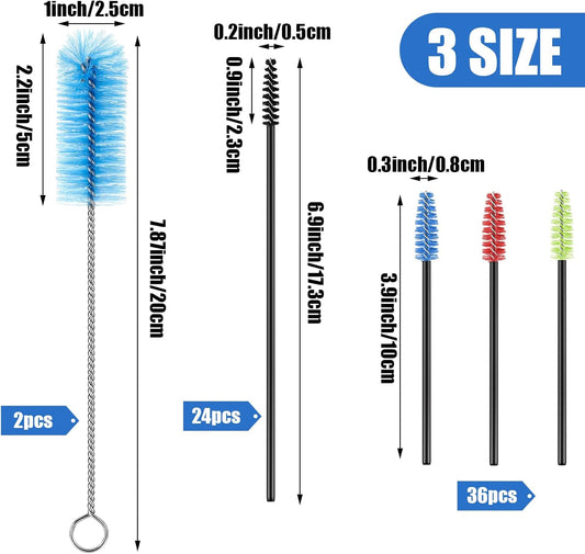 62 Pieces 3 Size Hummingbird Feeder Cleaning Brush Mini Nylon Tube Brush Set Nylon Hummingbird Feeder Parts Cleaning for Bottles, Tubes, Jars, Bird(Blue)