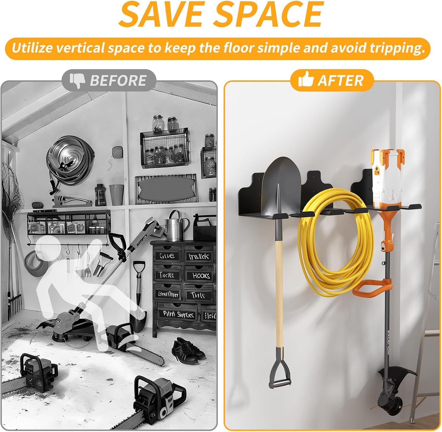 Garage Organizer Trimmer Rack Weed Eater Hanger, 4-Pack Heavy Duty Wall Mount Tool Holder for String Trimmers Hedge Trimmers and Garden Tools