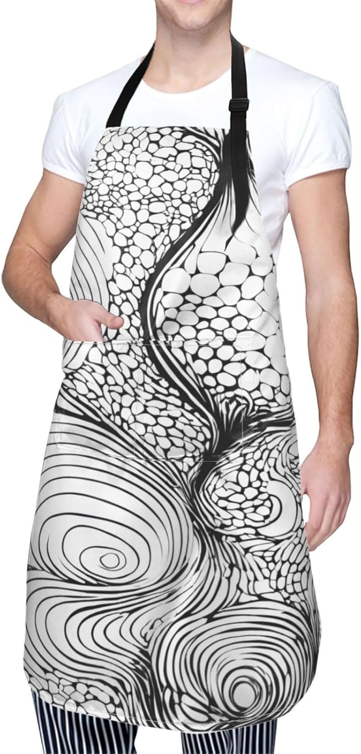 YANYU striped checked Print 28x33 In Kitchen Apron Stylish Chef Apron with Pockets for Cooking Baking Painting