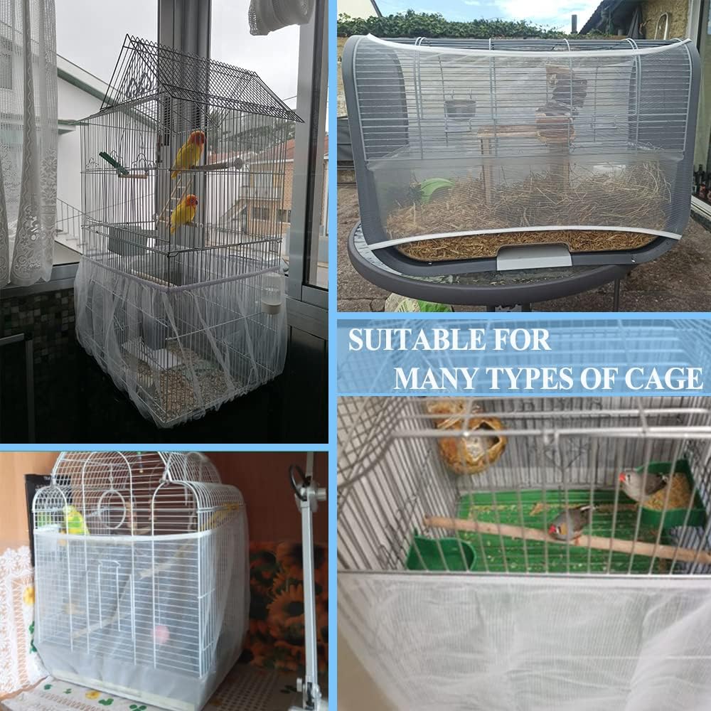 ASOCEA Extra Large Bird Cage Seed Catcher Guard Universal Birdcage Cover Nylon Mesh Net for Parrot Parakeet Macaw Lovebird - White (Not Include Birdcage) …