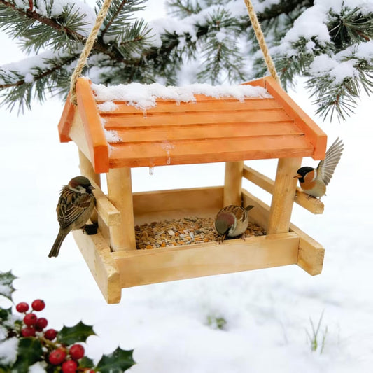 Bird Feeders for Outdoors Wooden Squirrel-Proof Hanging Bird Feeder with Lid and Large Seed Capacity for Garden Yard & Backyard Hanging Feeder, Feeders for Outdoors, Fe