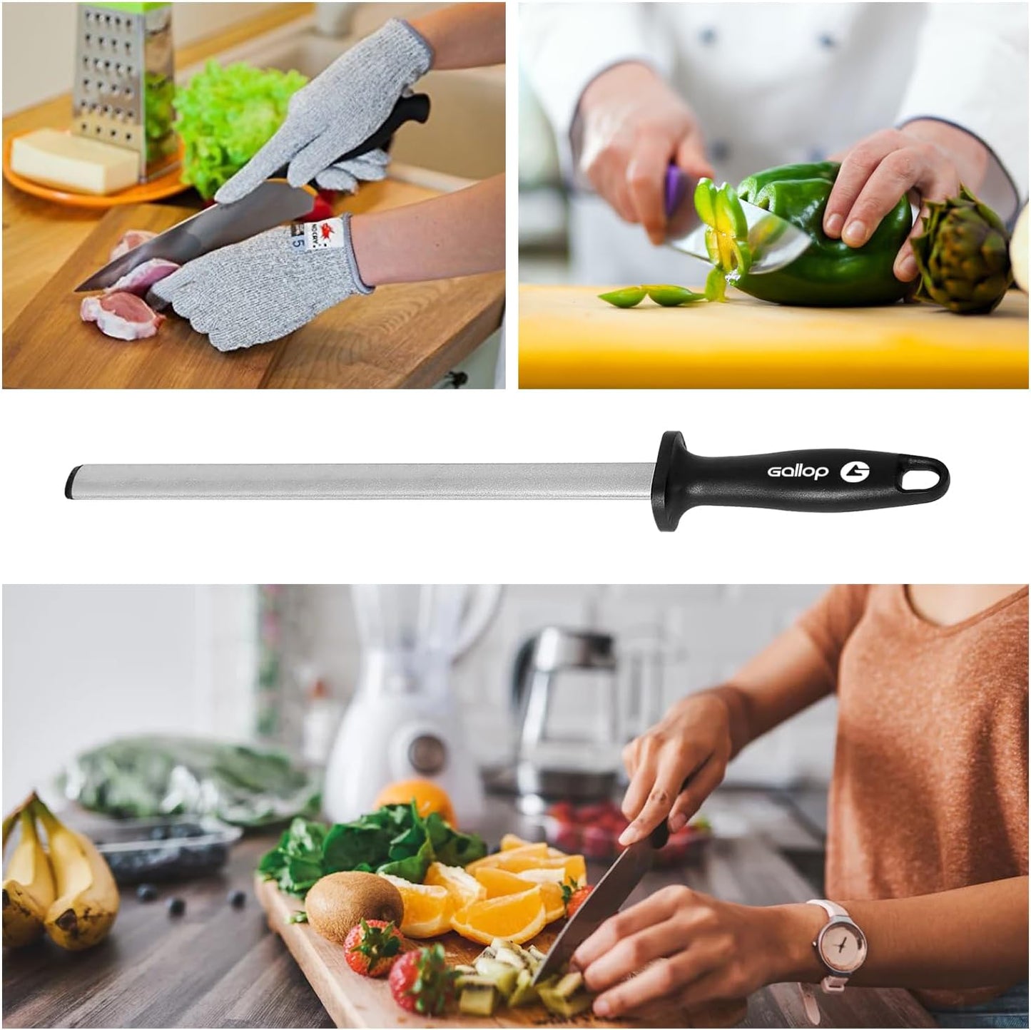 12 Inch Diamond Honing Steel,Knife Sharpener Rod,For Sharpening Kitchen Knife, Cooking Knives, Butcher's Knives, Home Gourmet Blades, Garden Tools Sharpening Stick