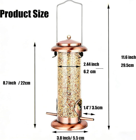 Metal Bird Feeder, Sturdy Copper Feeding Tool, Anti Squirrel with Secure Lid, Heavy Duty Weather Resistant Feeders Tool, Outdoor Feeder with Vintage Style, Animal Feeding Tools for Balcony Use