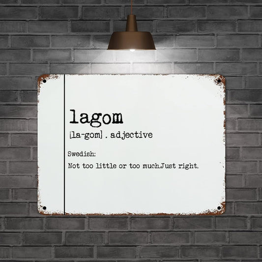 Lagom Definition Metal Sign Lagom Definition Typography Aluminum Metal Sign Vintage Metal Wall Sign Rustic Wall Art for Home Man Cave Door Porch Garden Party 12x16 inch