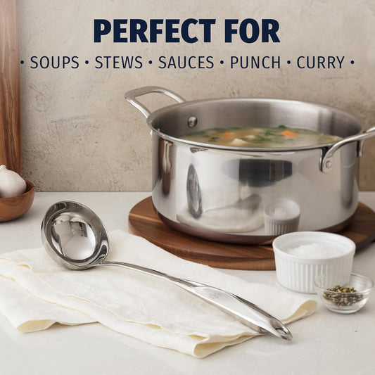 Zulay Kitchen Stainless Steel Soup Ladle - 13β Large Ladle for Soups, Stews & Sauces - Durable, Heat-Resistant, Rust-Proof & Dishwasher Safe Kitchen Utensil with Ergonomic Handle