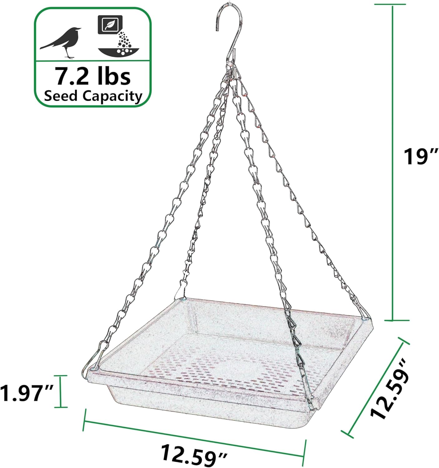 2 Pack Large Hanging Bird Feeder Tray, Platform Spacious Birds Feeder with Mesh Tray, Sturdy and Drainage Bird Feeder for Bluebirds Cardinals Goldfinches (12.5 inch, Brown)