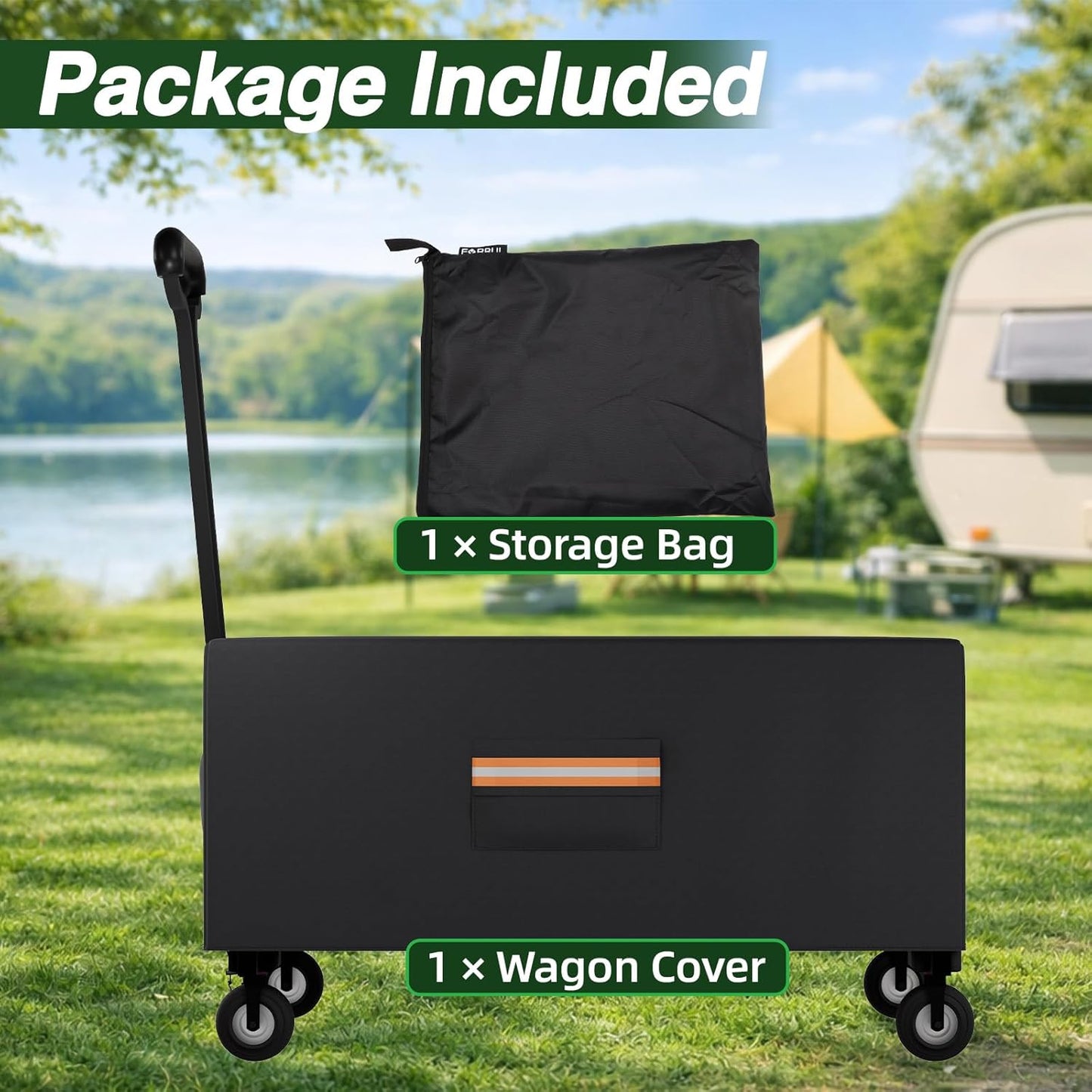 Outdoor Folding Wagon Cover, 38" L x 22" W x 20" H Heavy Duty 420D Waterproof Garden Cart Cover for Collapsible Wagon Carts with Portable Pocket Bottom Drawstring Reflective Strip
