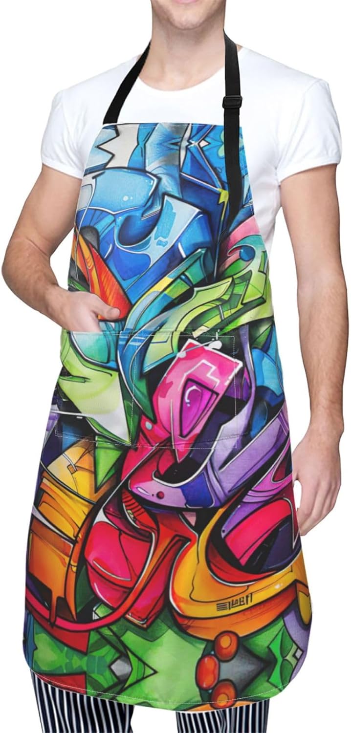 Graffiti Drawing print Waterproof chef's apron with pocket apron for kitchen cooking baking barbecue and gardening