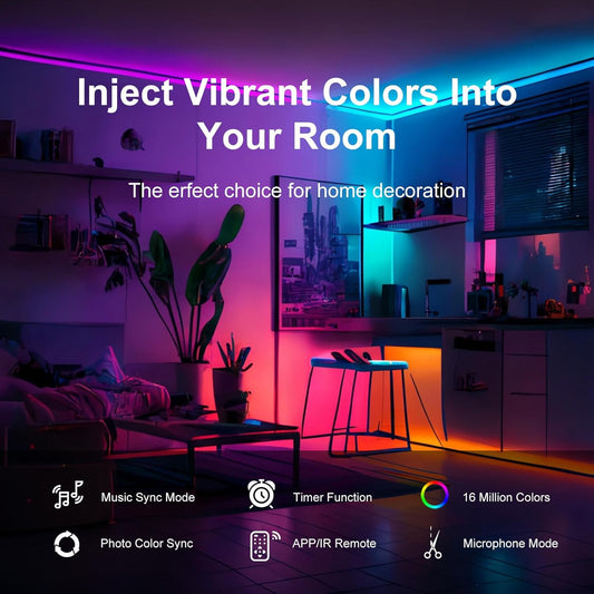 200 FT Led Lights for Bedroom (2 Rolls 100 FT), Music Synchronized Smart Led Strip Lights, Ultra Long with Remote Application Control Bluetooth LED Lights, Color Change RGB Light