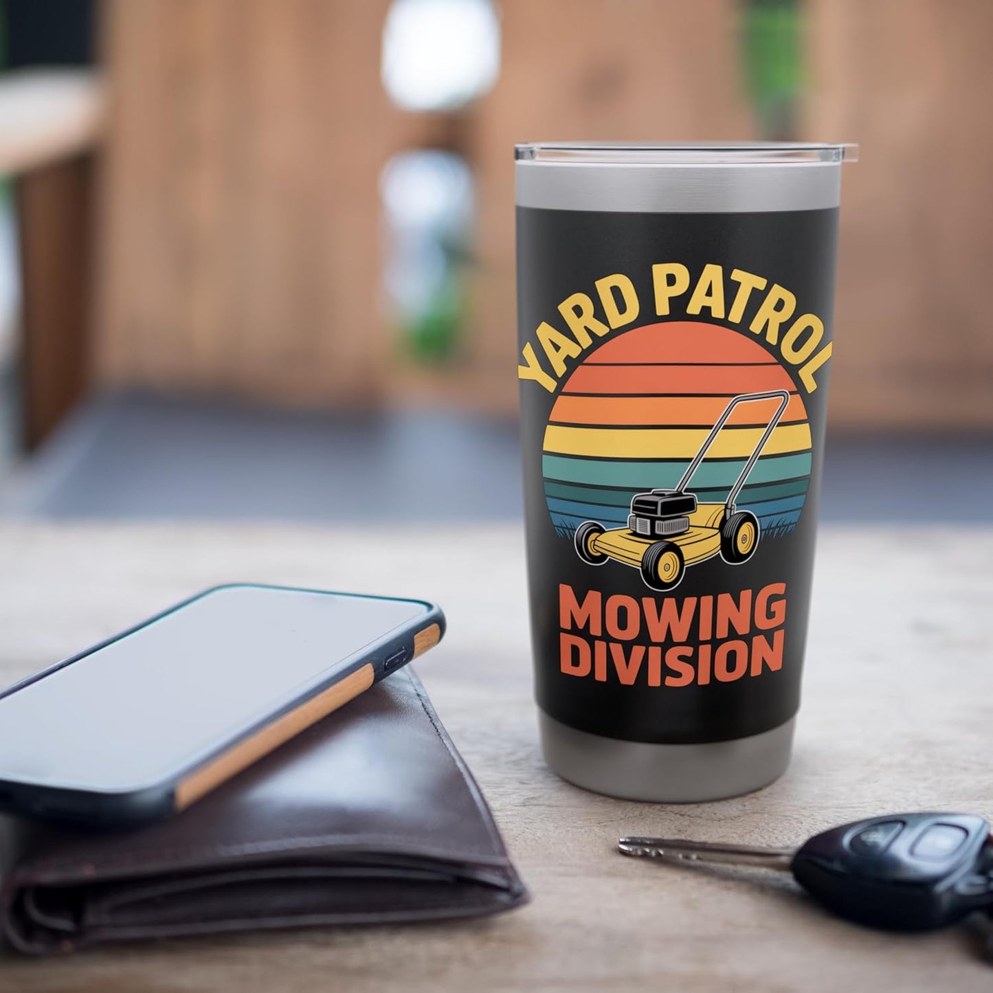 Yard Patrol Mowing Division Funny Lawn Mower Dad Humor Joke Stainless Steel Insulated Tumbler
