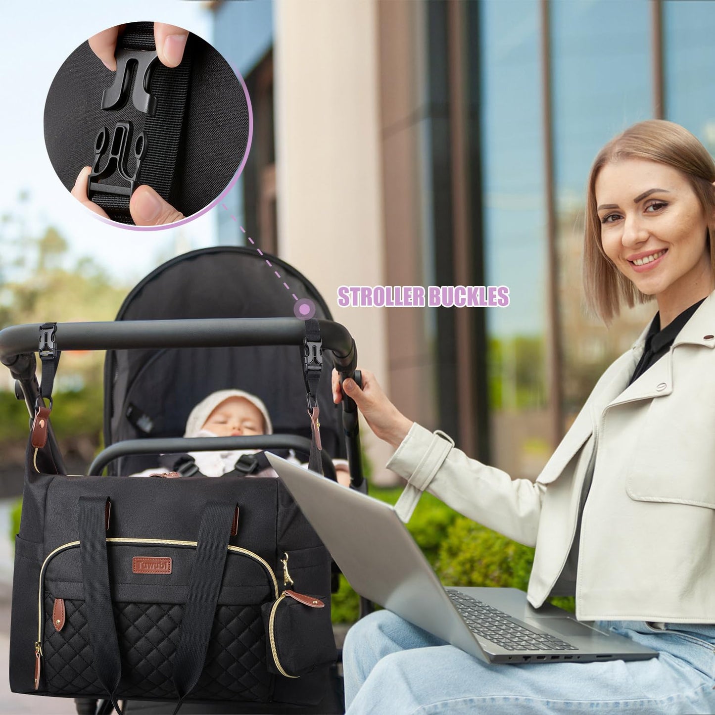 Tuwubi Diaper Bag Tote,Baby Diaper Bag with Pacifier Case Large Travel