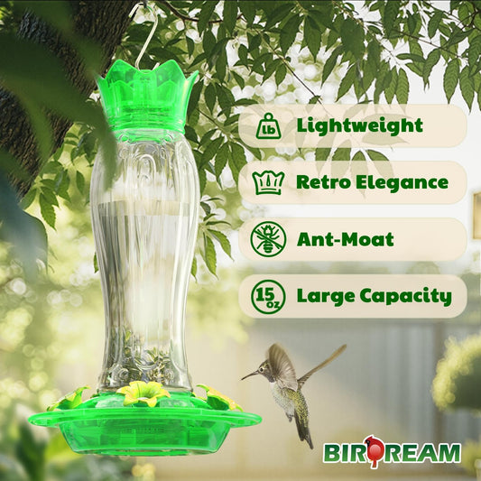Birdream Hummingbird Feeders for Outdoors, 15oz Hanging Hummingbird Feeders Ant Proof, Easy to Clean and Maintain, Gift for Bird Lover, Green (2 Pack)