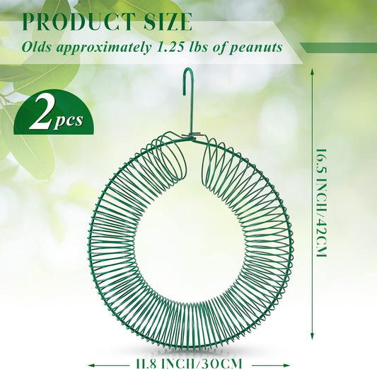Patelai 2 Pieces Hanging Wreath Feeder Whole Peanut Wild Bird Feeder Wreath Round Squirrel Proof Bird Feeders with Hanging Hook for Outdoor Birds Feeding, 11.8 x 16.5 Inch(Green)