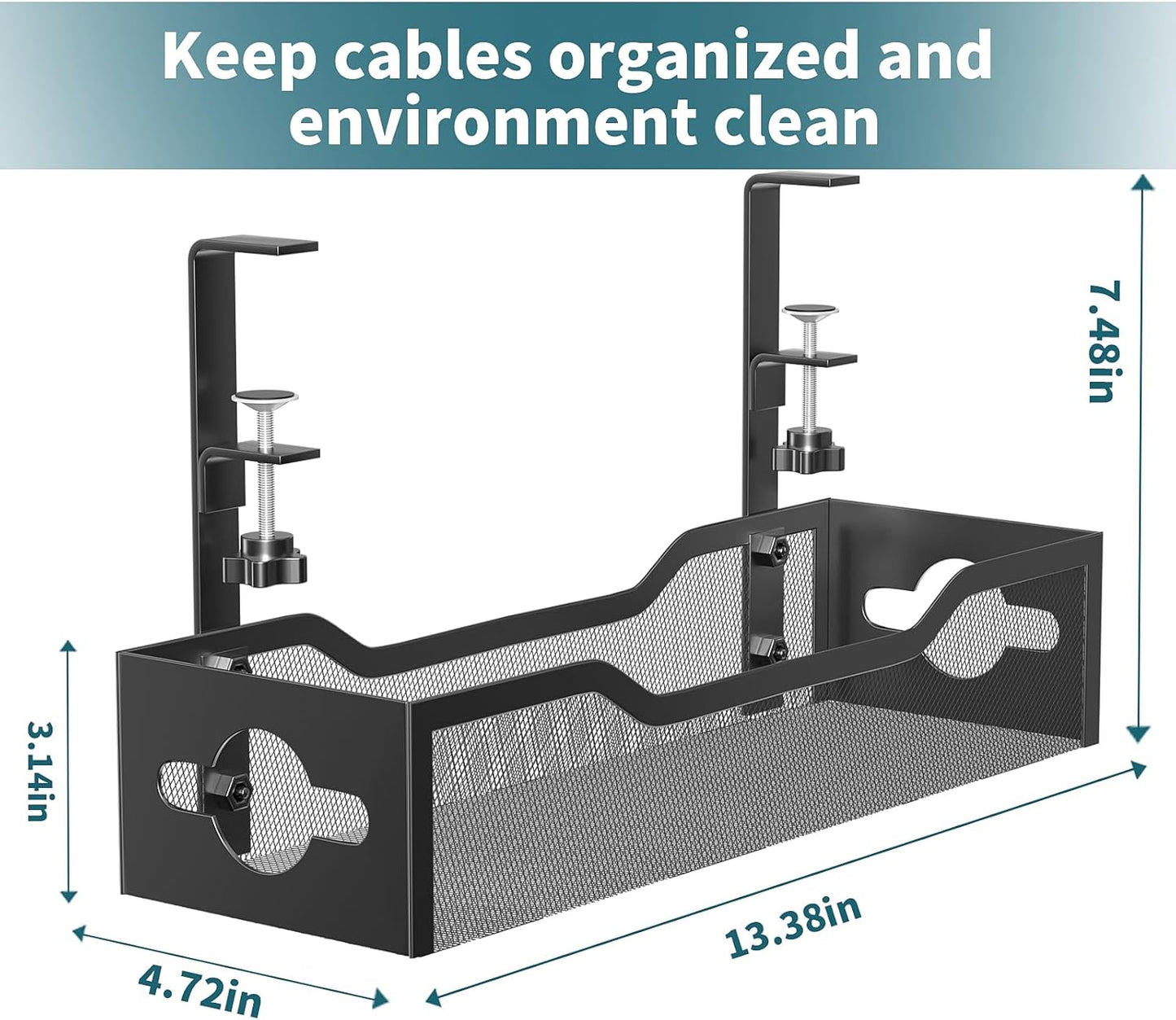 Under Desk Cable Management Tray No Drill, Metal Mesh Cable Management