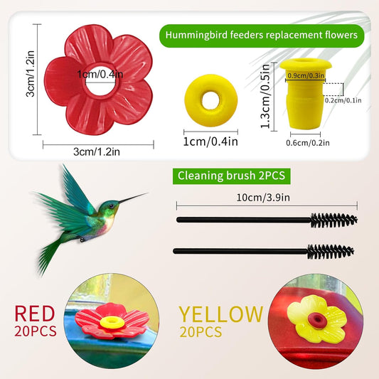 20 Set Hummingbird Feeder Replacement Flowers with 2 Cleaning Brush Flowers Feeder Parts Replacement for Hanging Feeding Hummingbird Outdoors (Red)