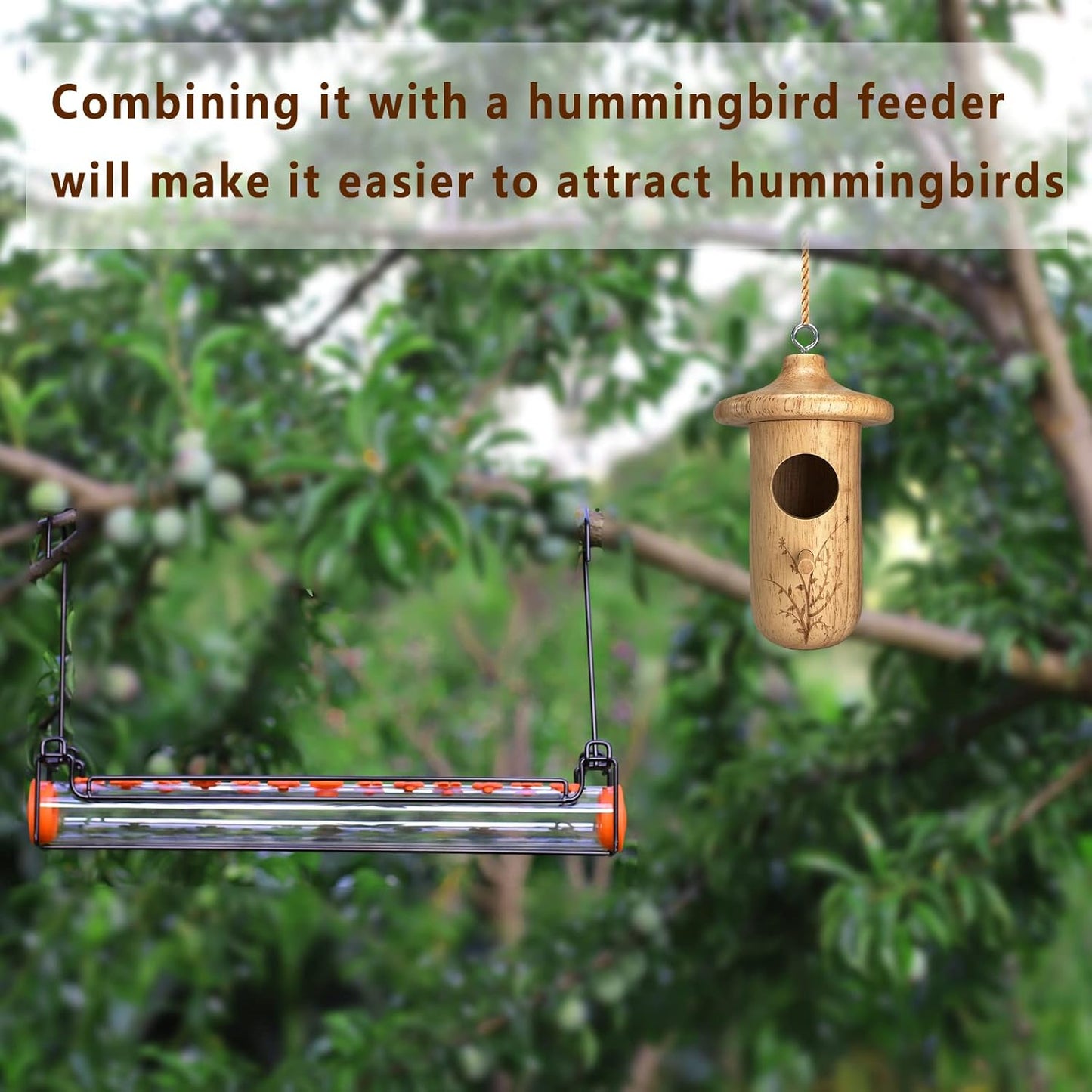 Hummingbird House, 3Pcs Humming Bird House for Outside Hanging, Natural Wooden Hummingbird Nest, Gardening Gifts Home Decoration