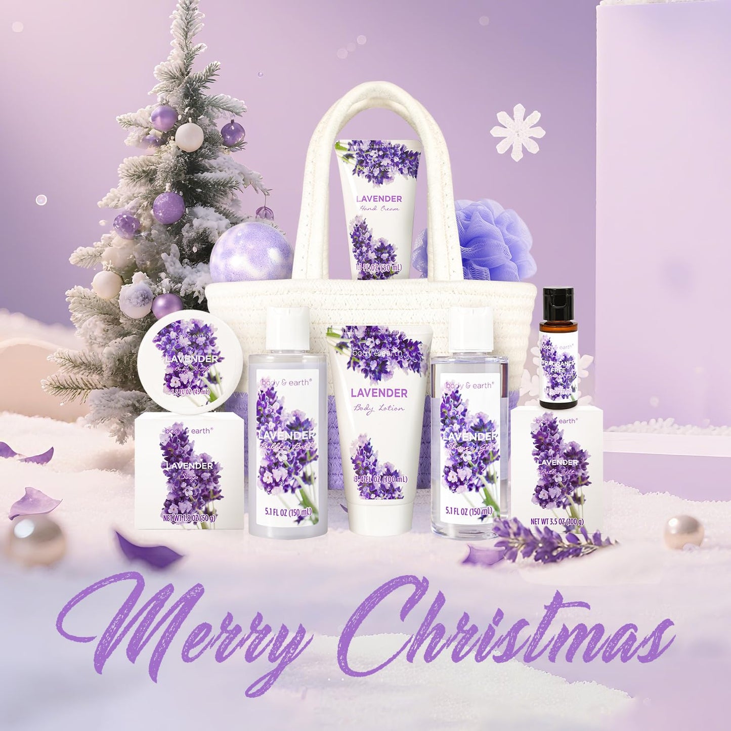 BODY & EARTH Spa Gift Baskets for Women 11pcs Lavender Gift Sets with