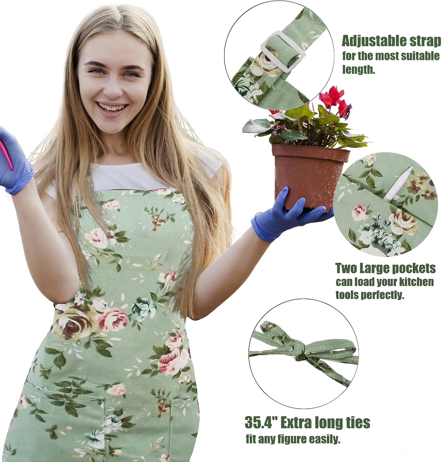 Kitchen Aprons for Women, 2 Pack Floral Aprons with 2 Pockets, Vintage