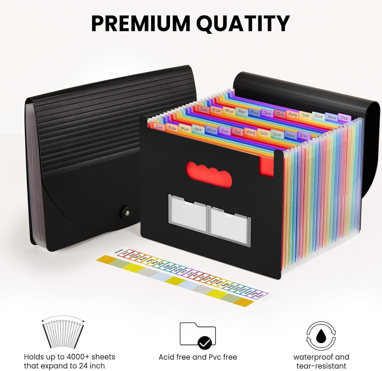 Sooez 24 Pockets Expanding File Folder with Blank Labels, According Fi