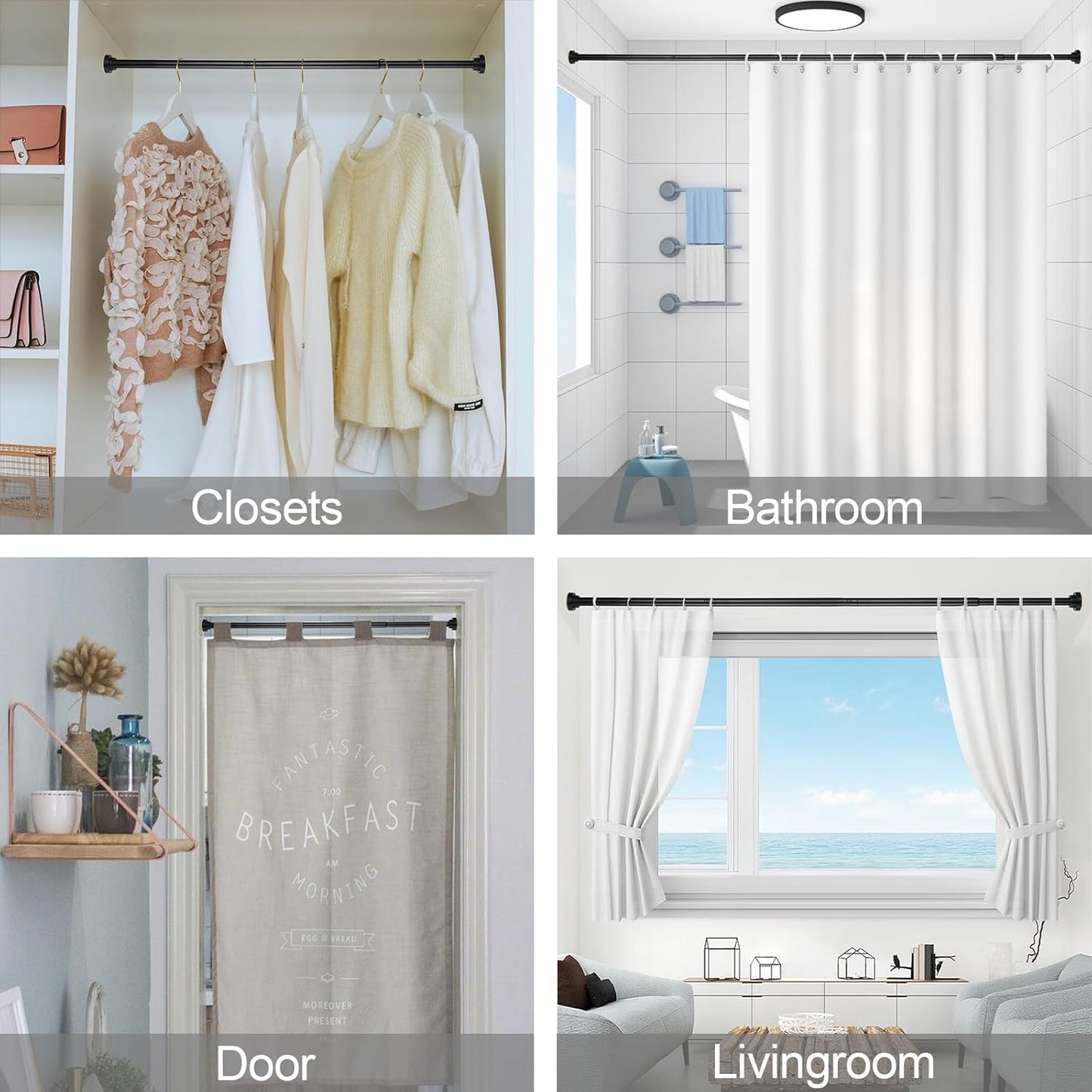 Shower Curtain Rod Adjustable 43-78 inch, 1"Diameter Spring Tension Cu