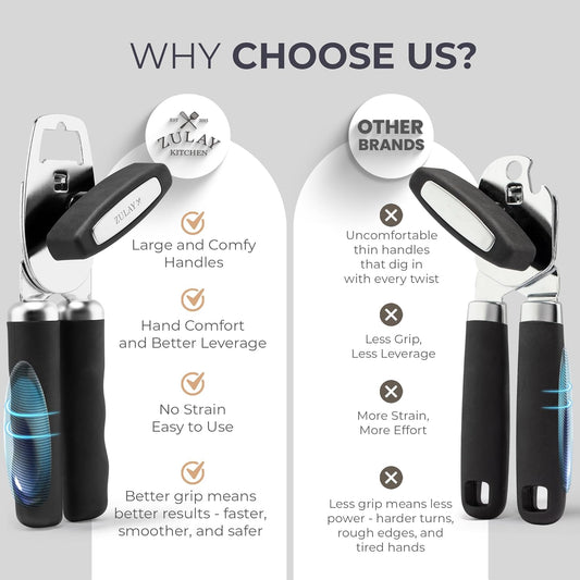 Zulay Kitchen Heavy Duty Stainless Steel Can Opener Manual with Bottle